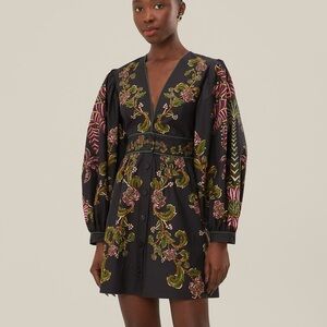 NWT Farm Rio Black Ravenala Puff Sleeve Mini Dress, size Large